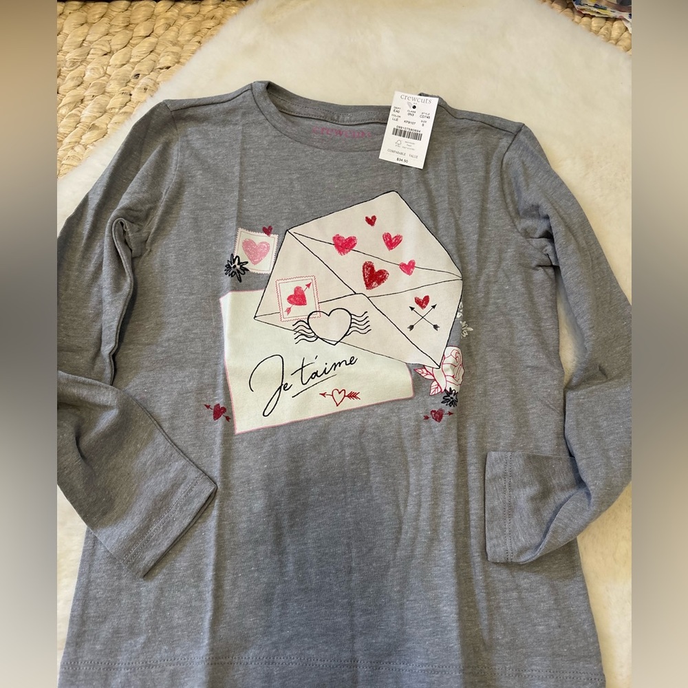 NWT. Crewcuts girls long-sleeves. Heart Design size 6/7